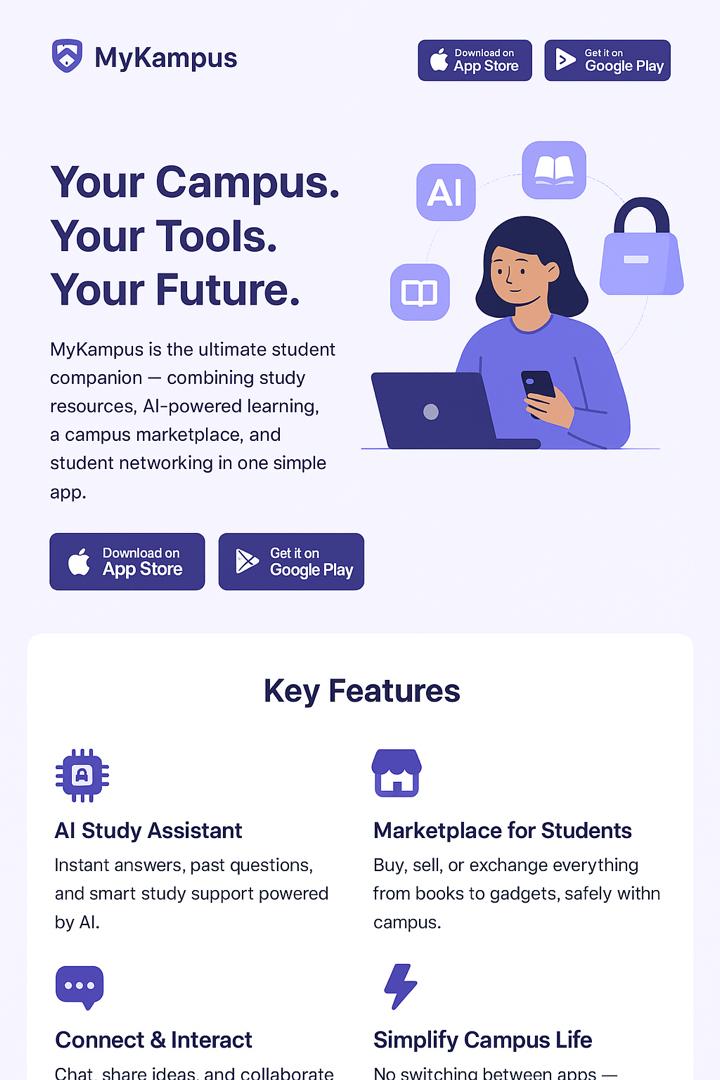 Student using MyKampus app with AI and study tools